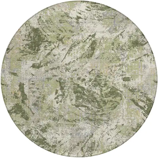 8' Olive Green And Green Round Abstract Washable Indoor Outdoor Area Rug Photo 2