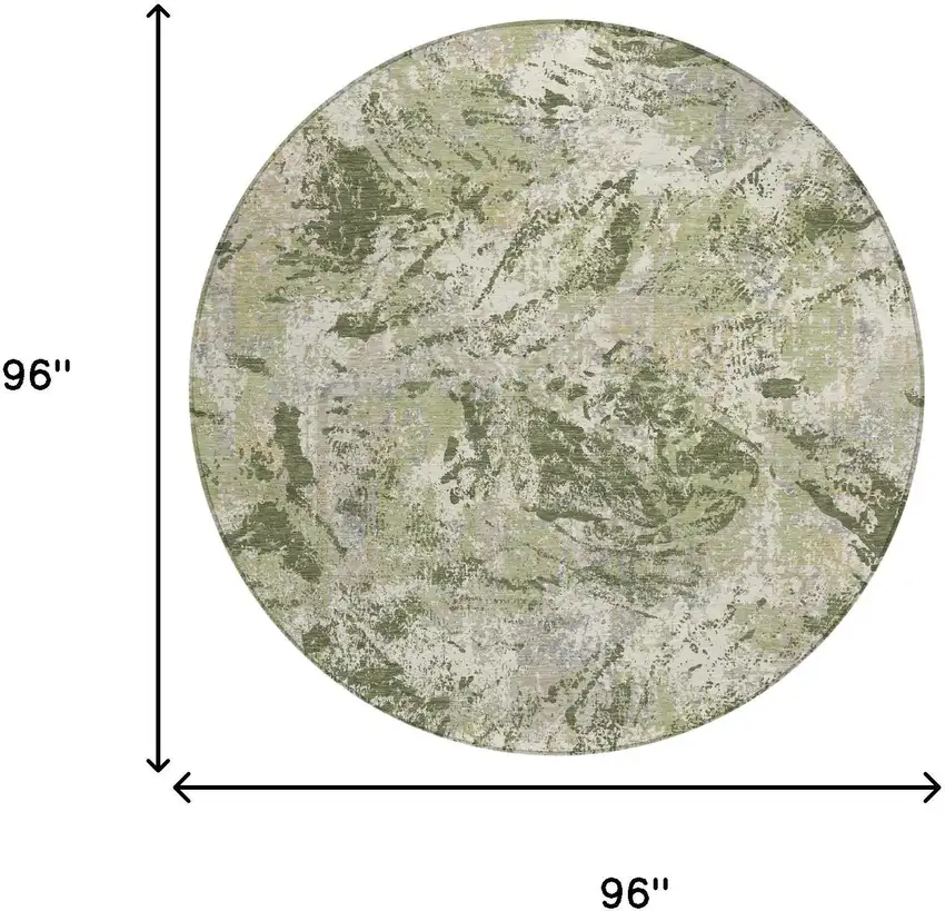 8' Olive Green And Green Round Abstract Washable Indoor Outdoor Area Rug Photo 5