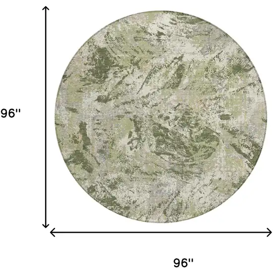 8' Olive Green And Green Round Abstract Washable Indoor Outdoor Area Rug Photo 5