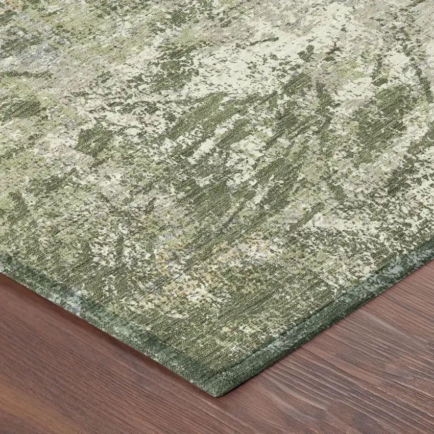 8' Olive Green And Green Round Abstract Washable Indoor Outdoor Area Rug Photo 3