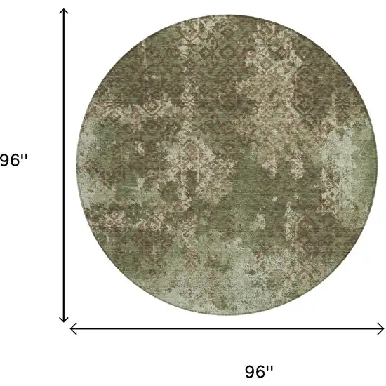 8' Olive Green And Green Round Abstract Washable Indoor Outdoor Area Rug Photo 5