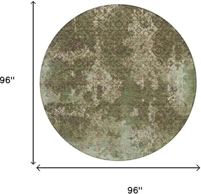 8' Olive Green And Green Round Abstract Washable Indoor Outdoor Area Rug Photo 5