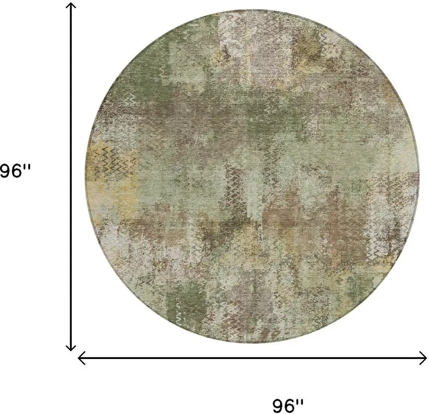 8' Olive Green And Green Round Abstract Washable Indoor Outdoor Area Rug Photo 5