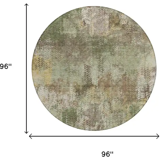 8' Olive Green And Green Round Abstract Washable Indoor Outdoor Area Rug Photo 5