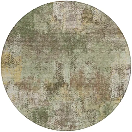 8' Olive Green And Green Round Abstract Washable Indoor Outdoor Area Rug Photo 2