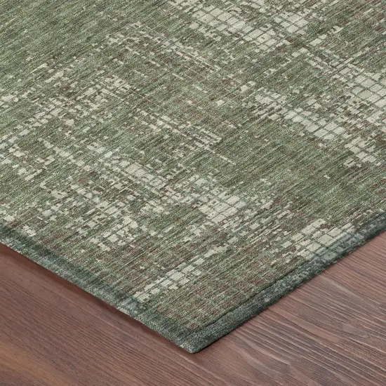 8' Olive Green And Green Round Abstract Washable Indoor Outdoor Area Rug Photo 3
