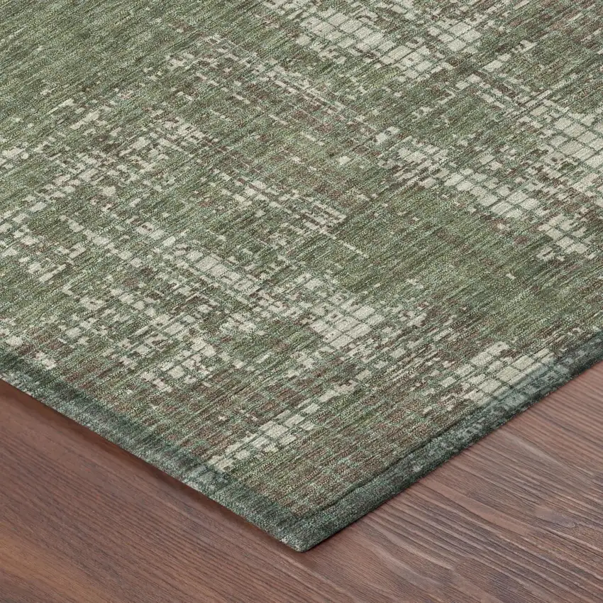 8' Olive Green And Green Round Abstract Washable Indoor Outdoor Area Rug Photo 3