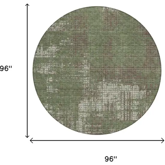 8' Olive Green And Green Round Abstract Washable Indoor Outdoor Area Rug Photo 5