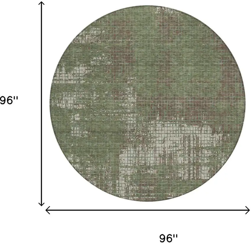 8' Olive Green And Green Round Abstract Washable Indoor Outdoor Area Rug Photo 5