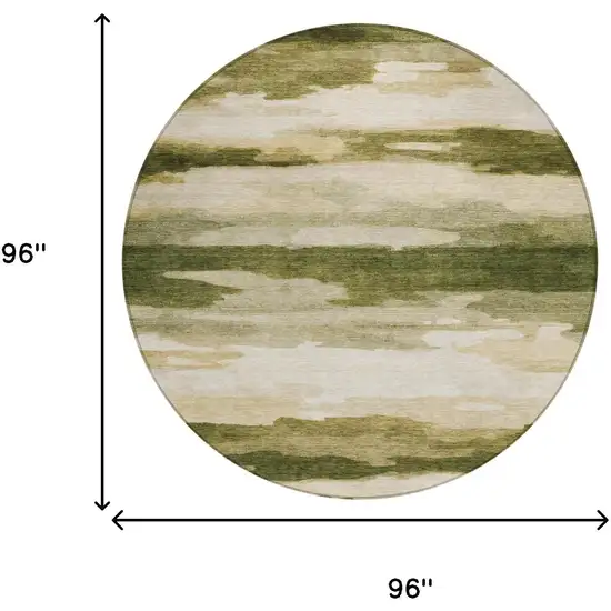 8' Olive Green And Green Round Abstract Washable Indoor Outdoor Area Rug Photo 4