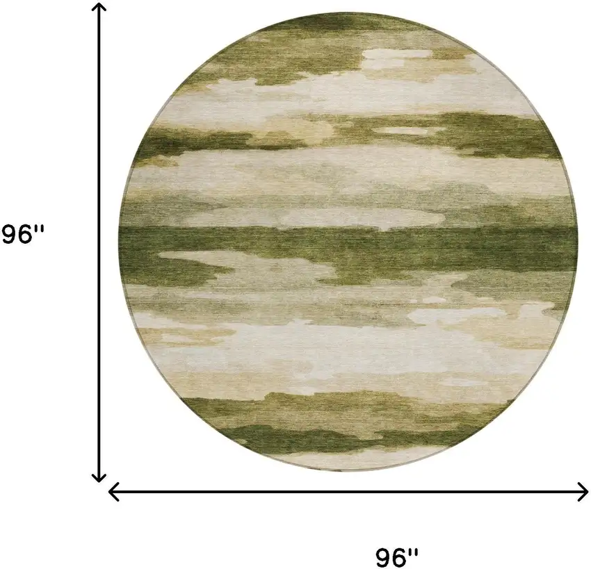 8' Olive Green And Green Round Abstract Washable Indoor Outdoor Area Rug Photo 4