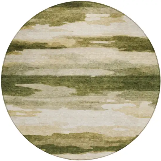 8' Olive Green And Green Round Abstract Washable Indoor Outdoor Area Rug Photo 1
