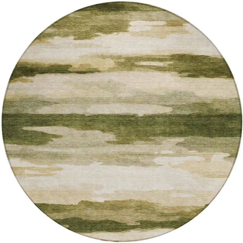 8' Olive Green And Green Round Abstract Washable Indoor Outdoor Area Rug Photo 1
