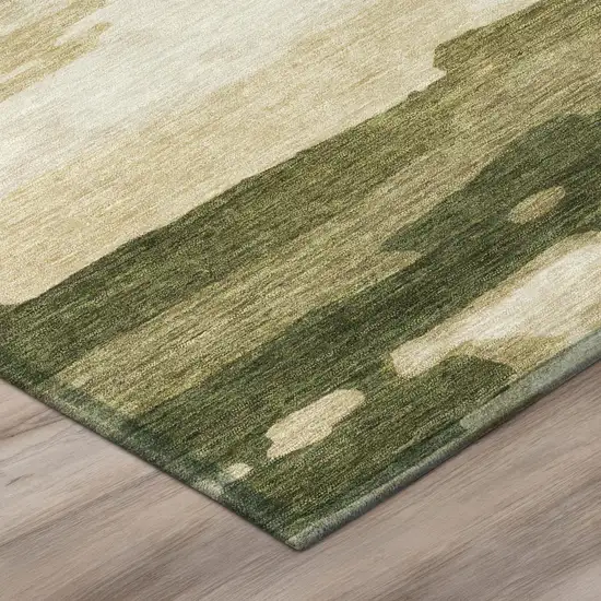 8' Olive Green And Green Round Abstract Washable Indoor Outdoor Area Rug Photo 3
