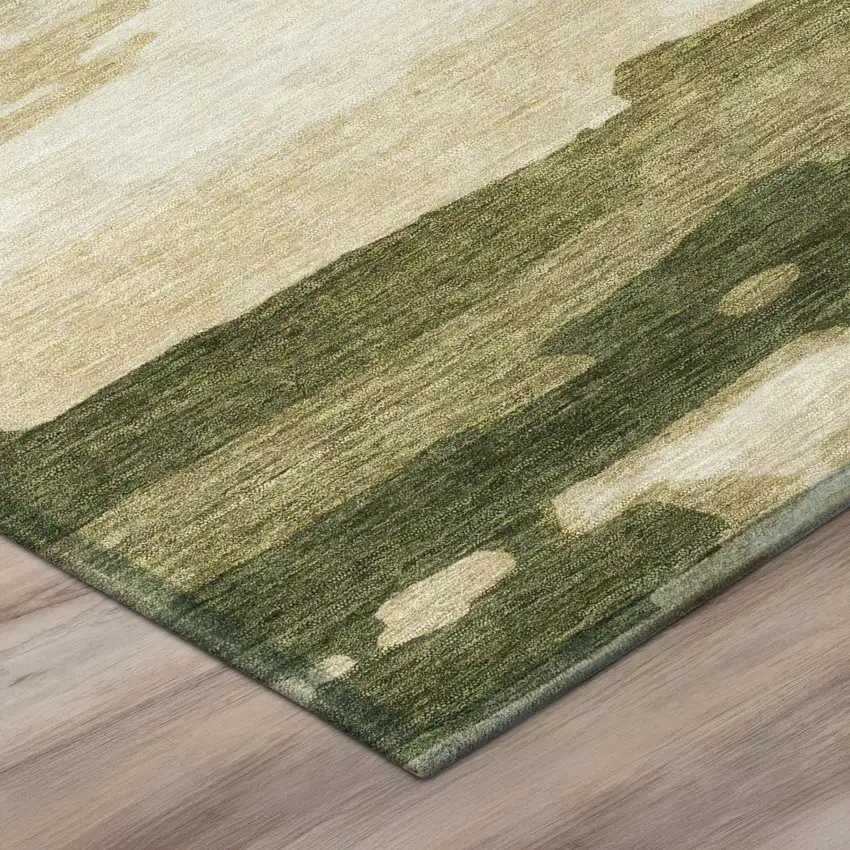 8' Olive Green And Green Round Abstract Washable Indoor Outdoor Area Rug Photo 3