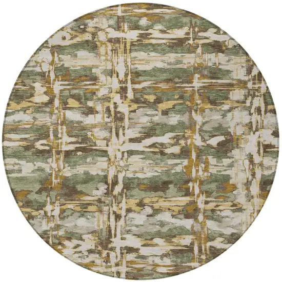 8' Olive Green And Green Round Abstract Washable Indoor Outdoor Area Rug Photo 3