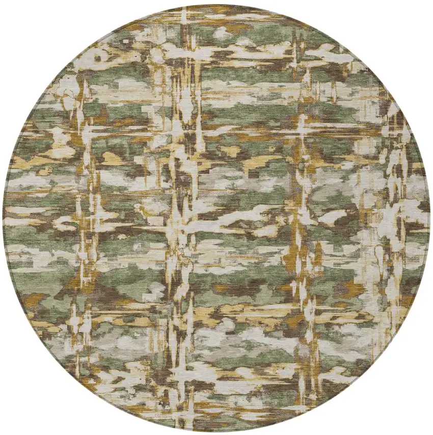 8' Olive Green And Green Round Abstract Washable Indoor Outdoor Area Rug Photo 3