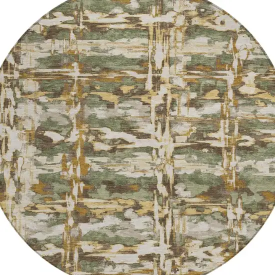 8' Olive Green And Green Round Abstract Washable Indoor Outdoor Area Rug Photo 1