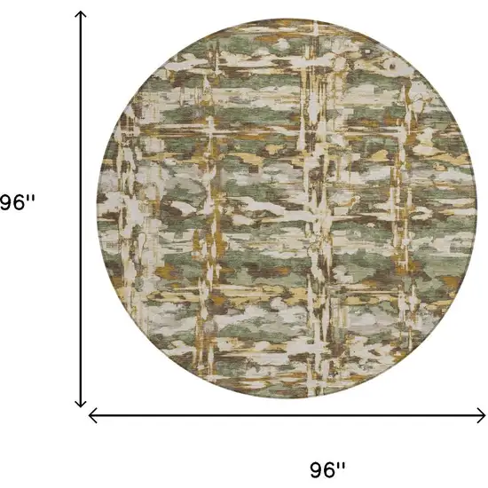 8' Olive Green And Green Round Abstract Washable Indoor Outdoor Area Rug Photo 6