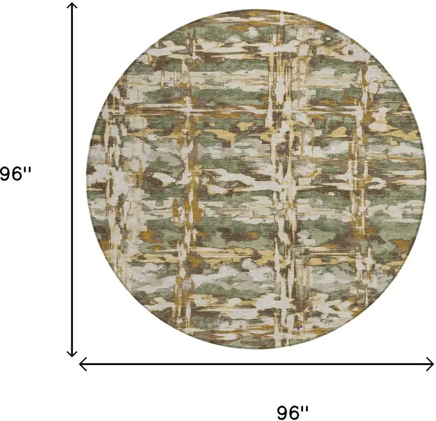 8' Olive Green And Green Round Abstract Washable Indoor Outdoor Area Rug Photo 6