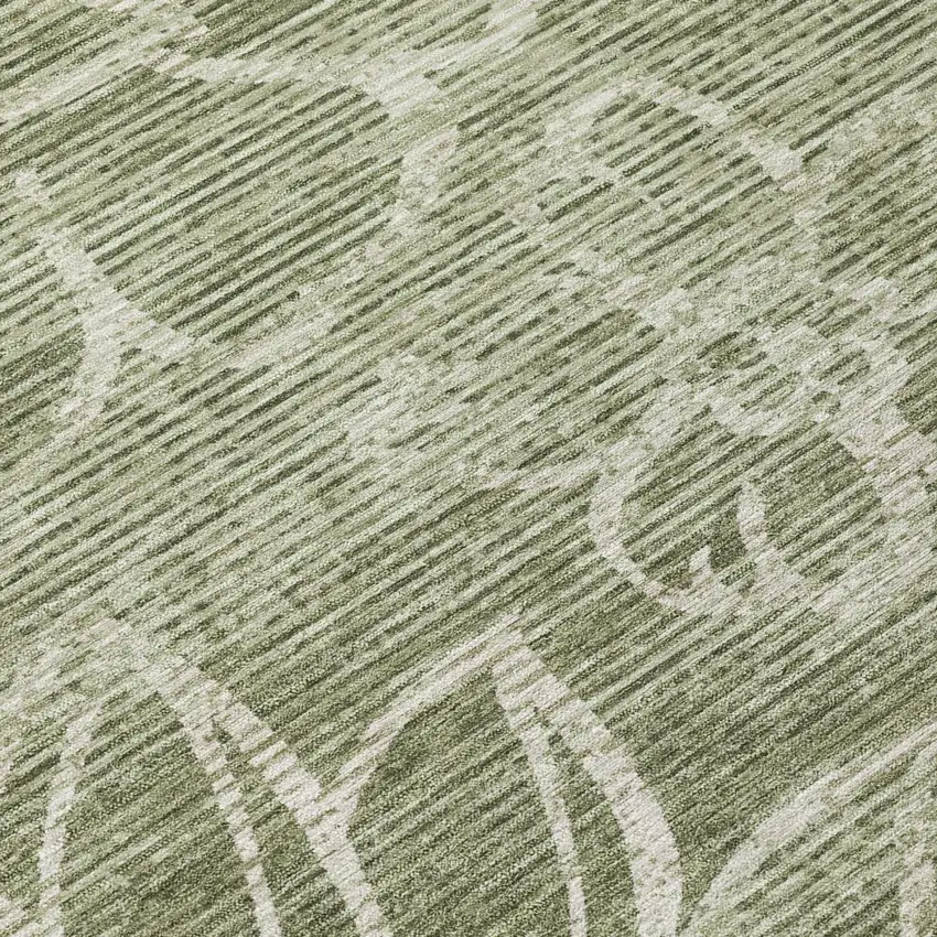 8' Olive Green And Green Round Floral Washable Indoor Outdoor Area Rug Photo 4