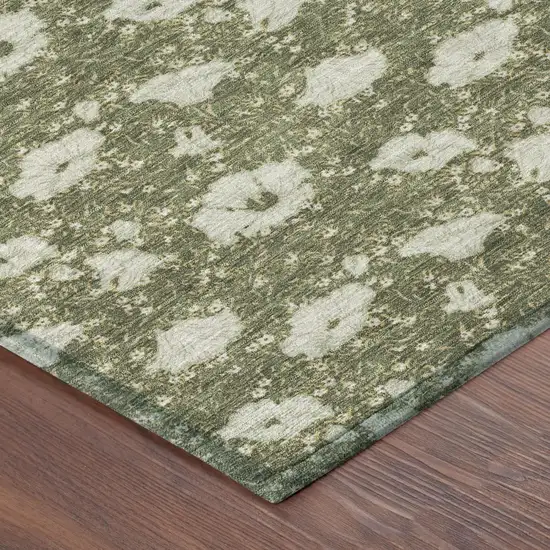 8' Olive Green And Green Round Floral Washable Indoor Outdoor Area Rug Photo 3
