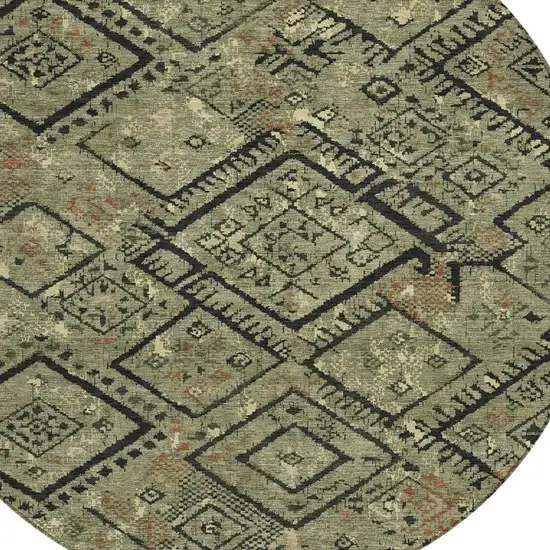 8' Olive Green And Green Round Geometric Washable Indoor Outdoor Area Rug Photo 2