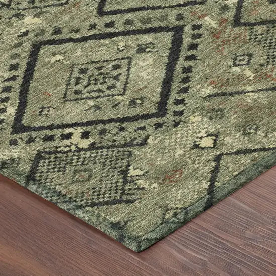 8' Olive Green And Green Round Geometric Washable Indoor Outdoor Area Rug Photo 6