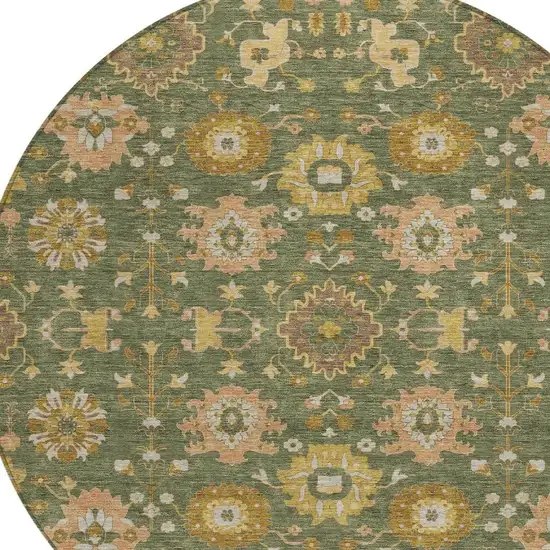 8' Olive Green And Green Round Geometric Washable Indoor Outdoor Area Rug Photo 2
