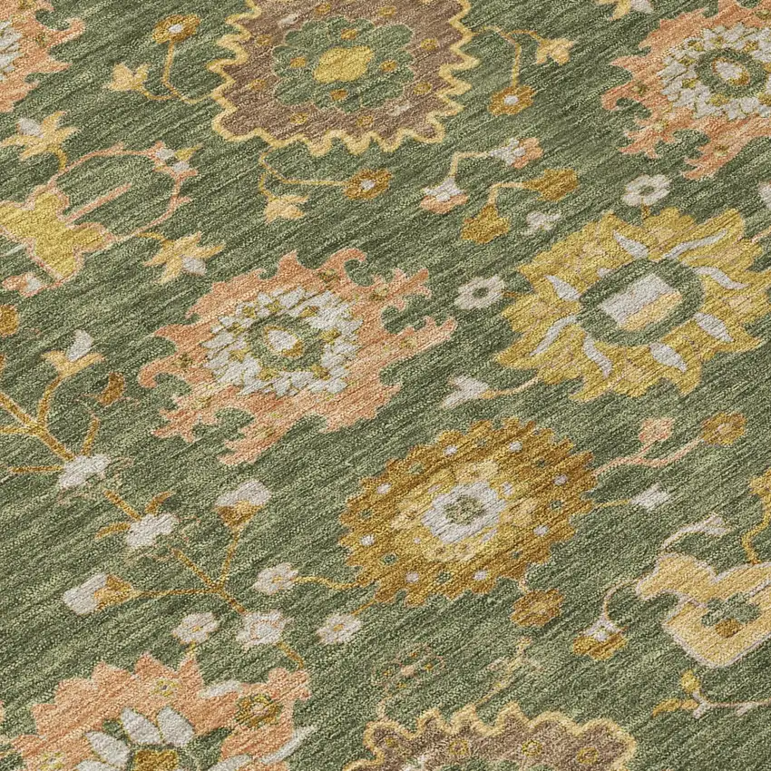 8' Olive Green And Green Round Geometric Washable Indoor Outdoor Area Rug Photo 5