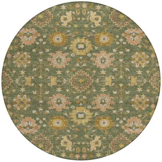 8' Olive Green And Green Round Geometric Washable Indoor Outdoor Area Rug Photo 3