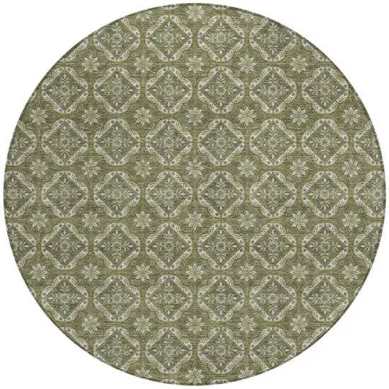8' Olive Green And Green Round Geometric Washable Indoor Outdoor Area Rug Photo 3