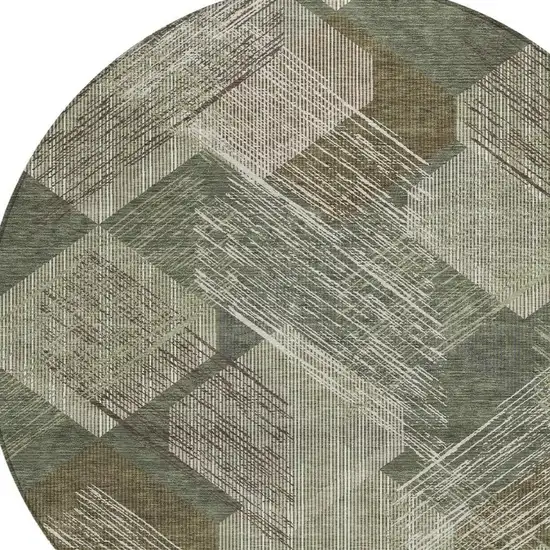 8' Olive Green And Green Round Geometric Washable Indoor Outdoor Area Rug Photo 2