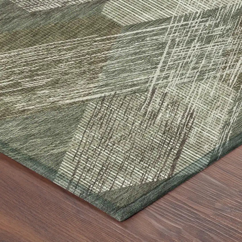 8' Olive Green And Green Round Geometric Washable Indoor Outdoor Area Rug Photo 4