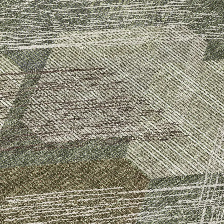 8' Olive Green And Green Round Geometric Washable Indoor Outdoor Area Rug Photo 5
