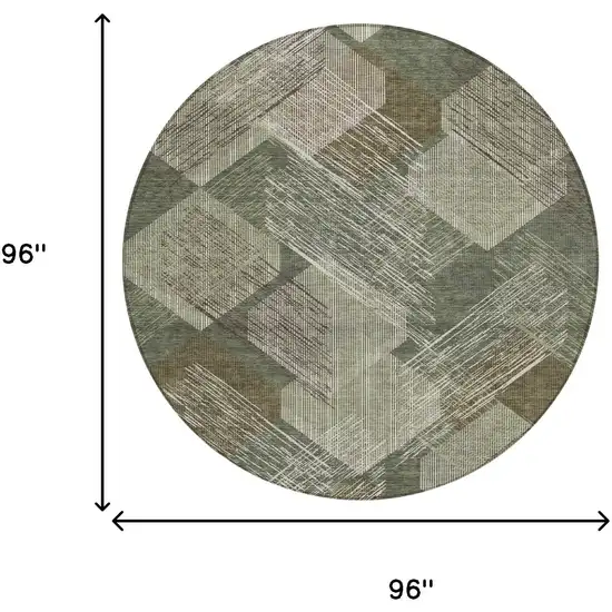 8' Olive Green And Green Round Geometric Washable Indoor Outdoor Area Rug Photo 6