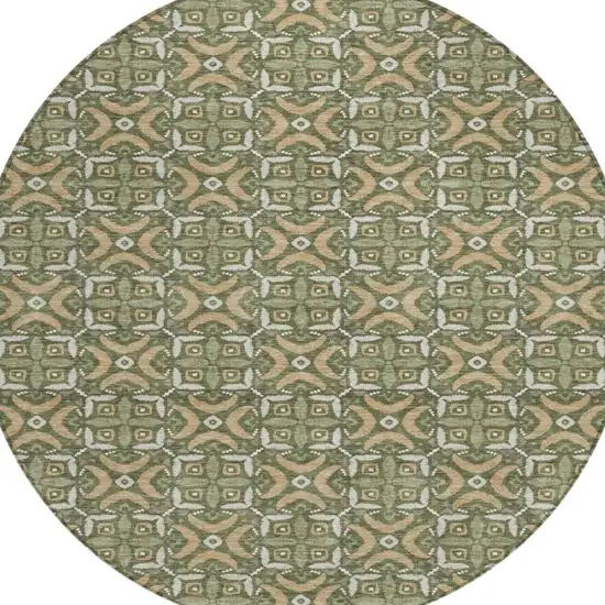 8' Olive Green And Green Round Geometric Washable Indoor Outdoor Area Rug Photo 3
