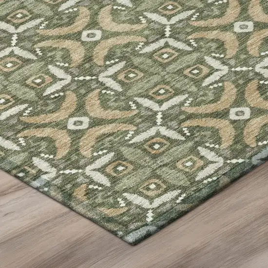 8' Olive Green And Green Round Geometric Washable Indoor Outdoor Area Rug Photo 4