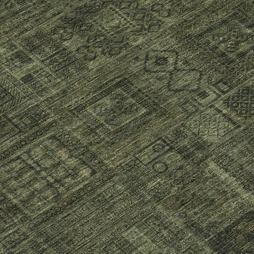 8' Olive Green And Green Round Oriental Washable Indoor Outdoor Area Rug Photo 4