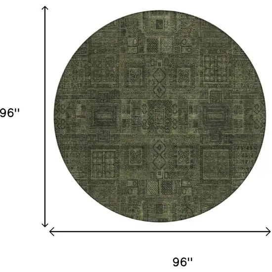 8' Olive Green And Green Round Oriental Washable Indoor Outdoor Area Rug Photo 5