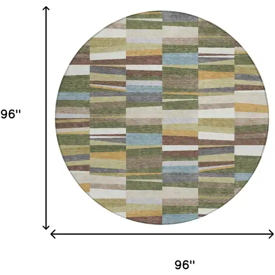 8' Olive Green And Green Round Striped Washable Indoor Outdoor Area Rug Photo 4