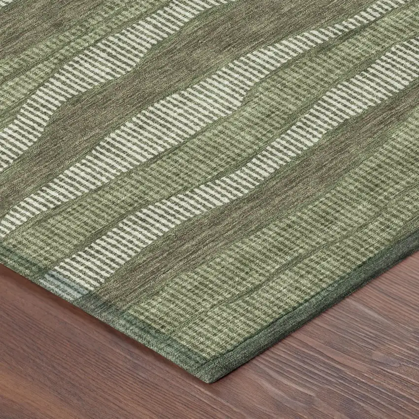 8' Olive Green And Green Round Striped Washable Indoor Outdoor Area Rug Photo 3