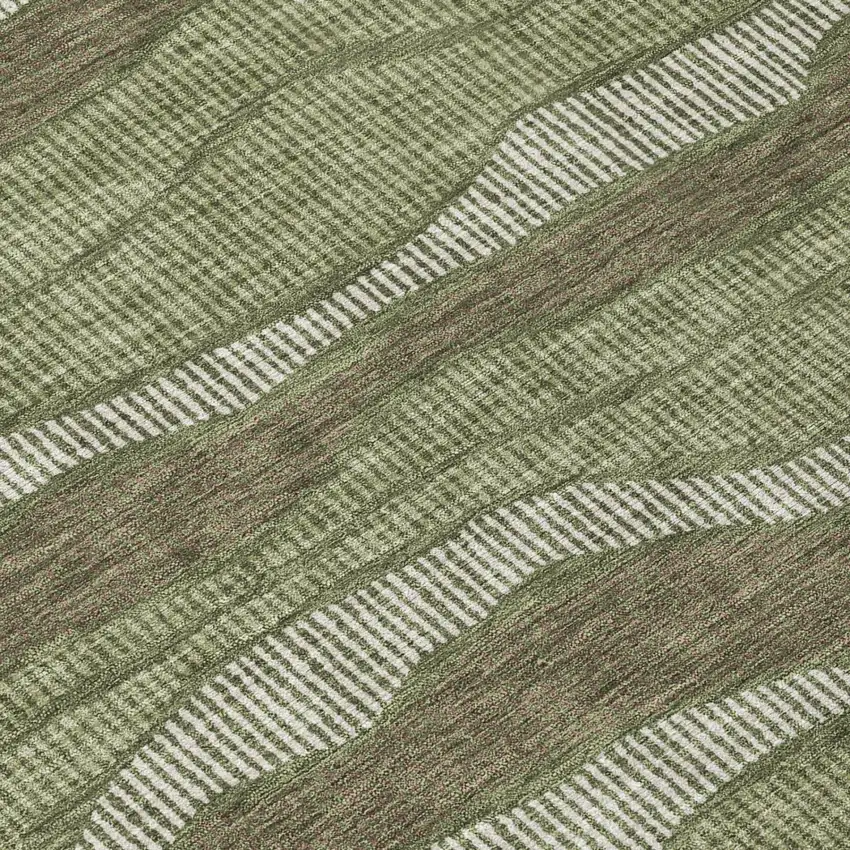 8' Olive Green And Green Round Striped Washable Indoor Outdoor Area Rug Photo 4