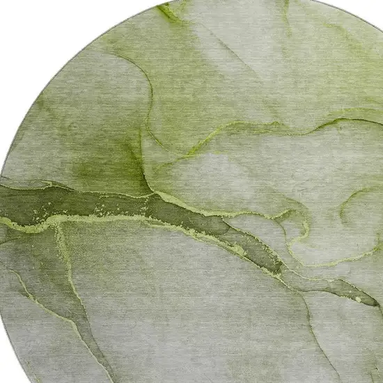 8' Olive Green And Ivory Abstract Washable Round Rug With UV Protection Photo 3