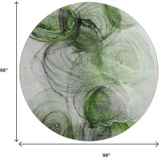 8' Olive Green And Ivory Abstract Washable Round Rug With UV Protection Photo 3