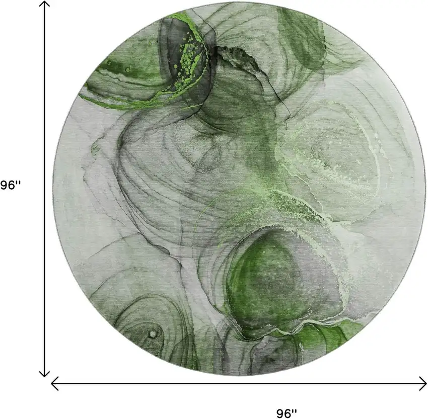 8' Olive Green And Ivory Abstract Washable Round Rug With UV Protection Photo 3