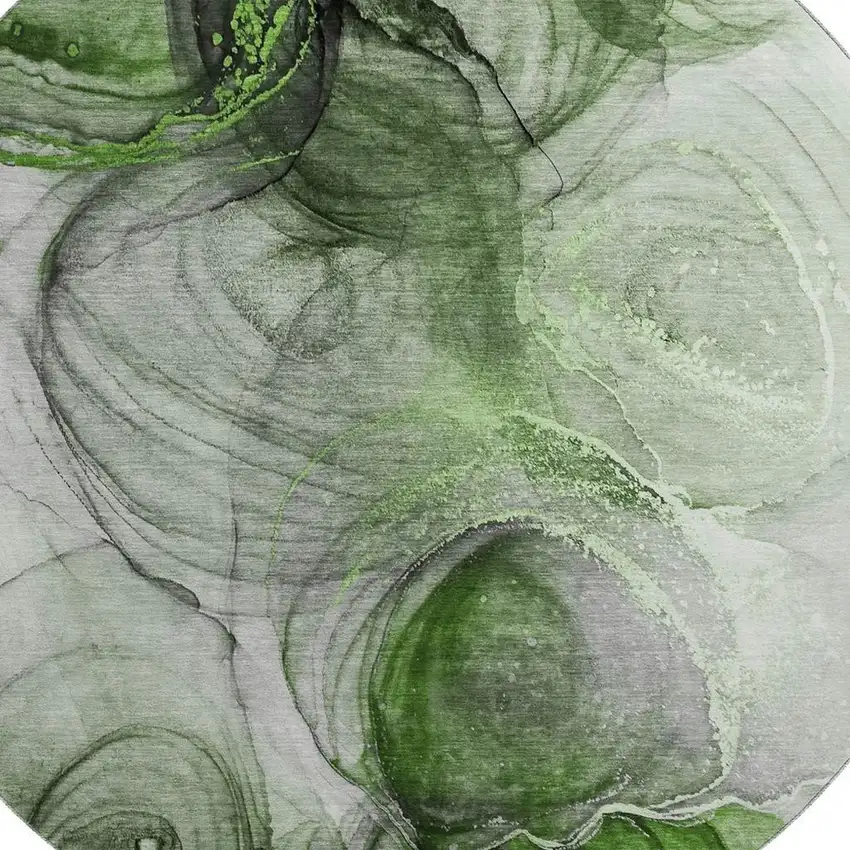 8' Olive Green And Ivory Abstract Washable Round Rug With UV Protection Photo 3