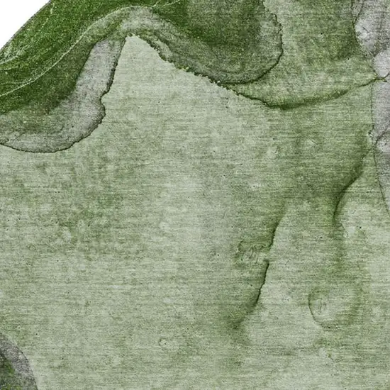 8' Olive Green And Ivory Abstract Washable Round Rug With UV Protection Photo 3