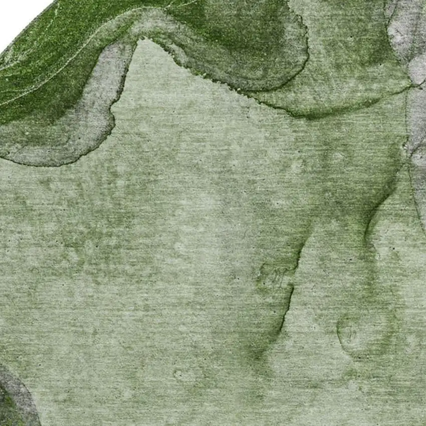 8' Olive Green And Ivory Abstract Washable Round Rug With UV Protection Photo 3