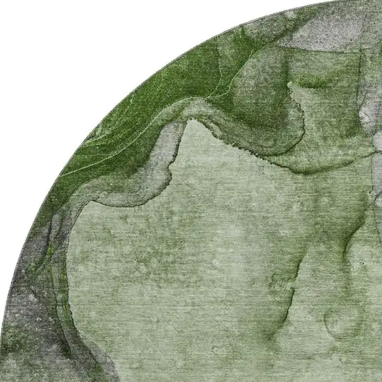 8' Olive Green And Ivory Abstract Washable Round Rug With UV Protection Photo 4